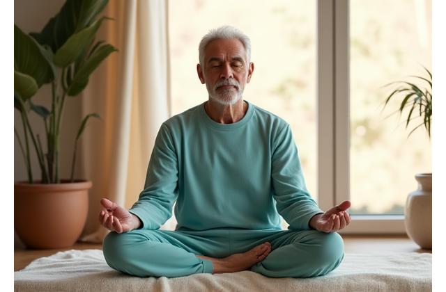 João Silva praticando meditação, refletindo paz interior após seu desafio de mindfulness.